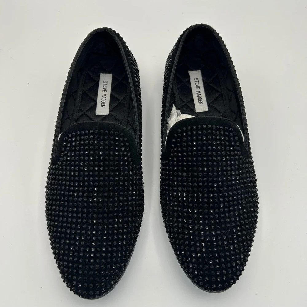 Steve Madden Black Rhinestone Loafers Mens 12 Caviarr Dress Shoes Formal Comfort